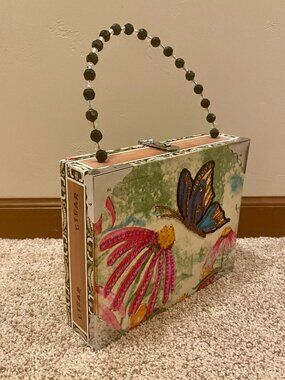 BRAND NEW Cigar Box Purse with Flowers and Butterfly